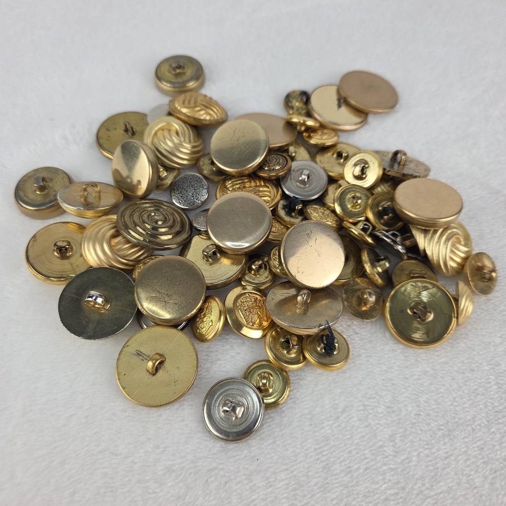 Vintage Metal Shank Buttons Lot of 69 Mixed Gold Silver Military Blazer Coat